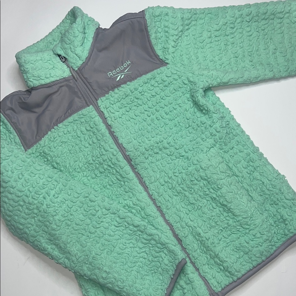 Reebok Light Green and Gray Sherpa Jacket Girls size 10/12